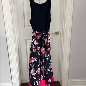 Vince Camuto Mixed Media Hankerchief Hem Midi Dress